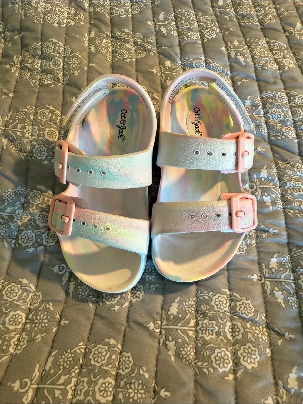 Cat & Jack Pastel Iridescent Pink & Mint Buckle Sandals